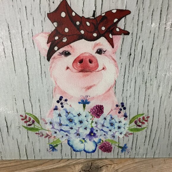 OOPS - Blue Flowers Bandana Pig Glass Cutting Board - Picture 2 of 10